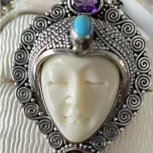 New! Sajen Ring, SS925 marked, gemstones Amethyst, Garnet & blue Turquoise sz 7